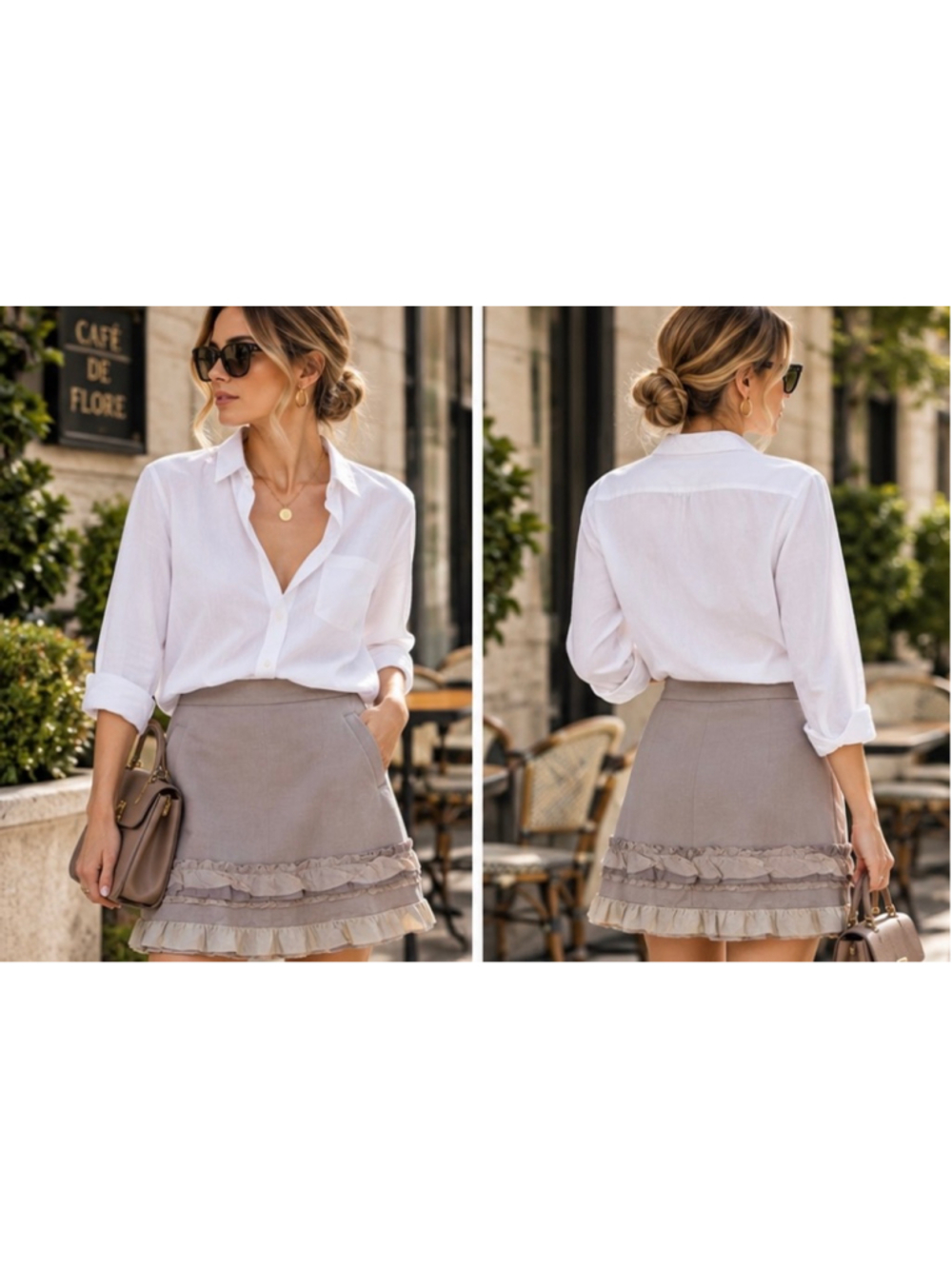 Miu Miu A-Line Skirt Size 4 Beige Ruffled Hem Feminine Italian Luxury New w Tags